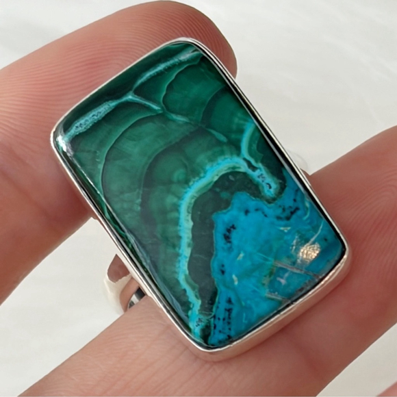 Sterling Silver 925 Ring Size 9 1/4 9.25 Malachite Chrysocolla Southwest - Picture 3 of 11